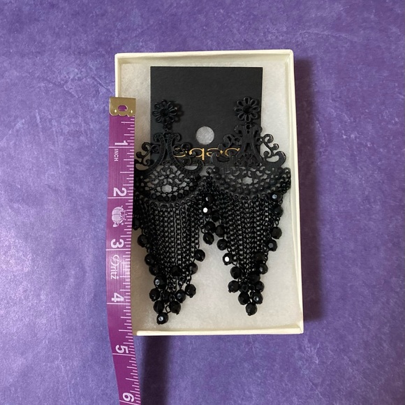 Bebe Black Dangle Chandelier Beaded Pierced Earrings With Box - Picture 4 of 9